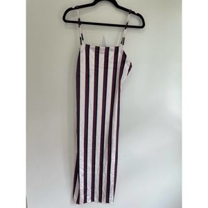 NWT Chaser Stretch Velvet V Back Midi Cami Dress Fig and Oxford Stripe Size S